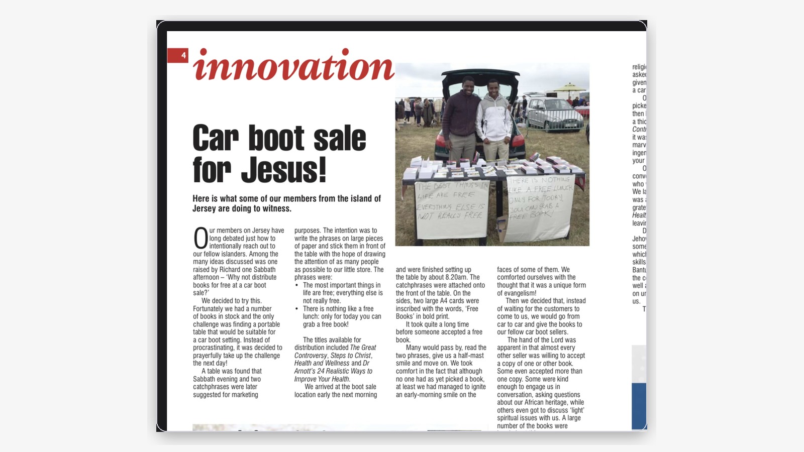 Car boot sale for Jesus article image showing Mount Hope members sharing books