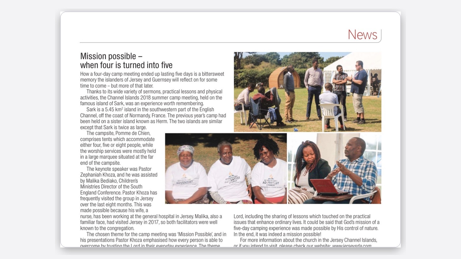 Mission Possible article showing the second Channel Islands camp meeting in Sark